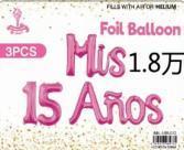 Palloncini a Forma di Lettera in Lamina 'Mis 15 Anos' Rosa Metallizzato per Decorazioni Festa di Compleanno per Adolescenti - Product Image 3