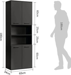 Mueble de Baño con Efecto Roble Gris Oscuro, con Puertas Dobles y Estantes Abiertos, Cesto para Ropa Sucia - Product Image 4