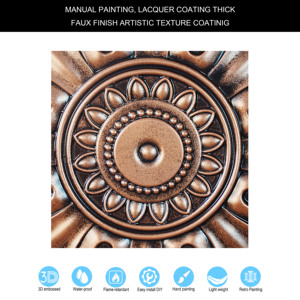 Paneles de Techo Cuadrados Impermeables con Diseño de Pintura Falsa, PVC, Estilo Artístico 3D, Cobre Tradicional, PAINTSDECOR <span class=keywords><strong>PL17</strong></span> para Cafetería o Club - Product Image 2