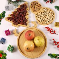 Ensemble de 3 plateaux de service de Noël en bois avec motif chapeau de Père Noël et rennes pour les collations et les fruits secs des fêtes d'enfants