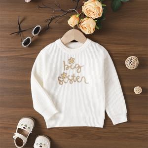 <span class=keywords><strong>Pull</strong></span> en tricot brodé pour petites filles Big Sisters, design personnalisé, blanc et rose, <span class=keywords><strong>pull</strong></span> pour enfants - Product Image 3