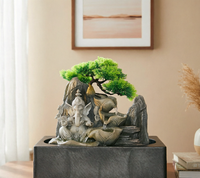 Fontaine de table Ganesha en argent avec cascade de lotus, lumière LED et bassin carré pour la décoration zen de la maison ou du bureau
