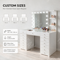 Coiffeuse moderne avec miroir lumineux, table de maquillage avec grands tiroirs, 3 modes d'éclairage, luminosité réglable pour chambre et hôtel