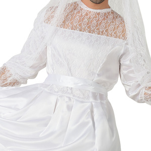 Eraspooky Men's Bride Costume <b>White</b> <b>Lace</b> Dress Stage Performance Adult Cross-Dressing Gown - Product Image 5