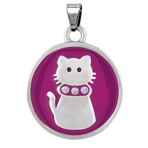 Ciondolo Gatto in Acciaio Viola 24,5 mm con Occhi di Cristallo e Collare, Charm alla Moda - Product Image 1