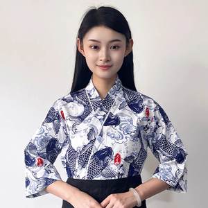 เสื้อเชฟกิโมโนแขน 3/4 ระดับพรีเมียม ระบา<span class=keywords><strong>ย</strong></span>อากาศได้ดี แบบผูกเชือกสไตล์ญี่ปุ่น สำหรับร้านอาหารซูชิ ชุดยูนิฟอร์มร้านอาหาร บาร์ สำหรับฤดูร้อน - Product Image 5