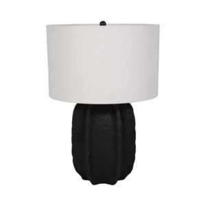 Lampada da Tavolo Texturizzata con Base in Resina Nera e Paralume Bianco, Illuminazione Decorativa per Camera da Letto e Soggiorno - Product Image 3