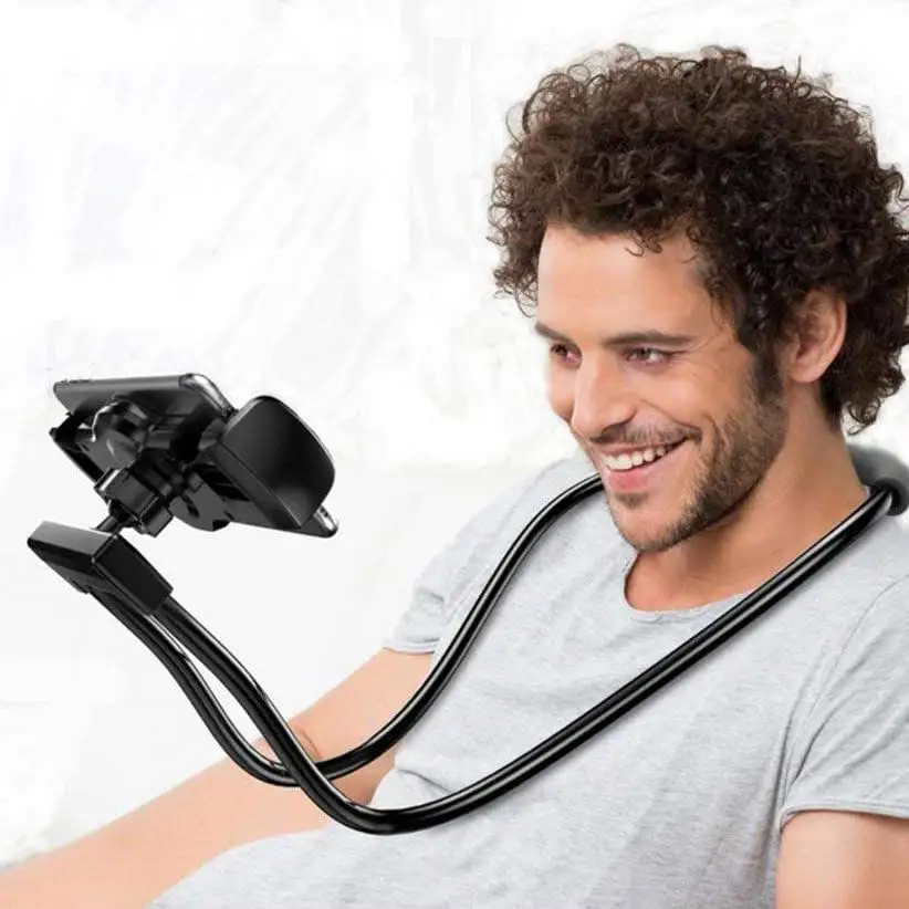 Laudtec Suporte para celular com braço longo flexível e rotação de 360 graus, suporte para celular com clipe pendurado no pescoço
