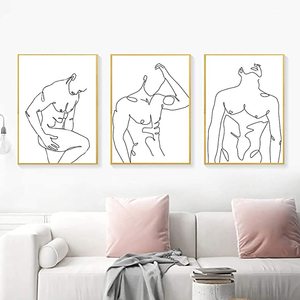 Peintures d'art mural Silhouette de <span class=keywords><strong>corps</strong></span> d'<span class=keywords><strong>homme</strong></span> Dessin au trait minimaliste Figure masculine Décoration d'art mural - Product Image 4