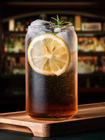 JM LFGB Promotion : Verre à boisson personnalisé 16oz pour soda, café, jus, bière, avec couvercle en bambou et paille, type canette, gobelet, mug