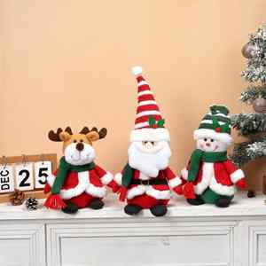 Wholesale Knit <b>Christmas</b> Plush Set Santa, Snowman & <b>Reindeer</b> Sitting Ornaments, Festive Home Decor, Low MOQ Custom - Product Image 1