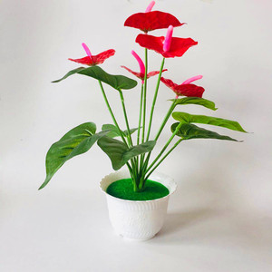Plante artificielle Anthurium en pot, grande palmiste rouge, décoration d'intérieur, accessoires de mariage - Product Image 1