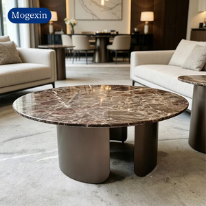Table d'appoint ronde moderne en marbre foncé avec base en métal bronze pour salon, chambre d'hôtel, appartement, table d'appoint décorative - Product Image 3