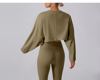Ensemble de yoga 2 pièces pour femme, taille plus, haut court uni à manches longues, legging et soutien-gorge de sport, pantalon de jogging respirant extensible dans les quatre sens pour la gym