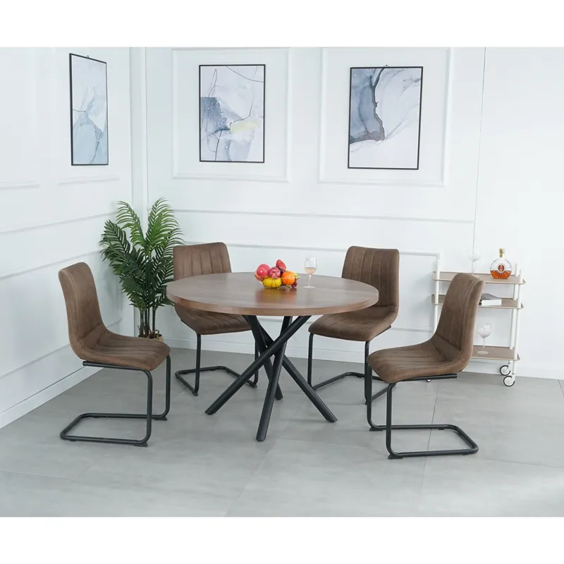 Современная мебель для дома и ресторана, деревянный обеденный стол из дубового шпона с металлической трубкой, новый дизайн