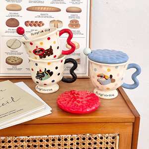 Mug en céramique avec couvercle et cuillère, motif chien amusant, design de dessin animé, tasse à café pour le bureau, tasse à petit-déjeuner pour femmes, tasse individuelle - Product Image 5