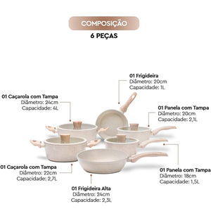 Juego de 6 ollas de cocina con tapas de vidrio y mangos de madera para estufas de gas e inducción, juego de utensilios de cocina antiadherentes de cerámica forjada. - Product Image 4