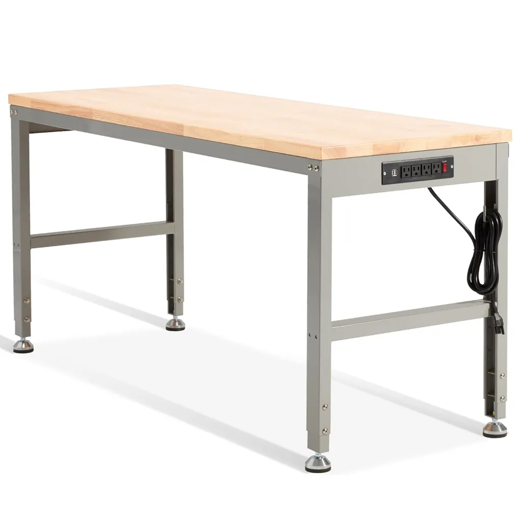 Grande table de travail de 60 ''réglable en hauteur avec prise de courant pouvant contenir 2000 lb pour garage ou bureau