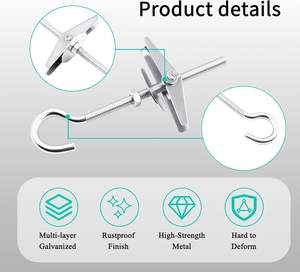 Crochets d'ancrage pour <span class=keywords><strong>plafond</strong></span> et cloisons sèches Boulons d'ancrage pour <span class=keywords><strong>plafond</strong></span> avec vis, écrous à oreilles et rondelles - Product Image 2