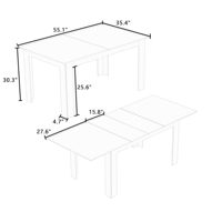 Table à manger extensible en noyer avec 3 options de longueur (55/70/86 pouces), pieds en bois massif pour cuisine et salon.