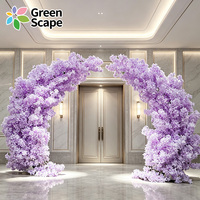 Arche de fleurs de cerisier artificielles violettes, feuilles roses et vertes, décoration de toile de fond pour cérémonie de mariage