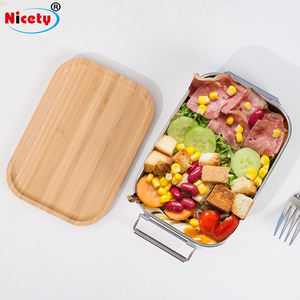 กล่องข้าวสแตนเลส 304 เป็นมิตรกับสิ่งแวดล้อม ฝาไม้ไผ่ พร้อมตัวล็อค <span class=keywords><strong>2</strong></span> ตัว กล่องข้าวสแตนเลส 18/8 ฝาไม้ไผ่ - Product Image 5