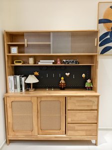 <span class=keywords><strong>Buffet</strong></span> <span class=keywords><strong>haut</strong></span> en bois massif avec portes vitrées, organisateur à panneaux perforés et tiroirs – Meuble de rangement autoportant pour cuisine - Product Image 5