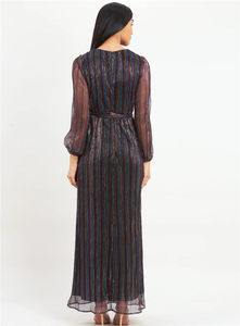 Su misura Oem di alta qualità signore collo a V <span class=keywords><strong>maniche</strong></span> <span class=keywords><strong>lunghe</strong></span> pieghettato maglia glitterata Maxi abito lungo per le donne - Product Image 5