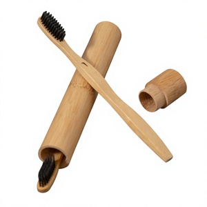 Wooden <b>Toothbrush</b> <b>Holder</b> Stand Round Minimalist Eco-Friendly Bathroom Organizer Countertop Rack - Product Image 4