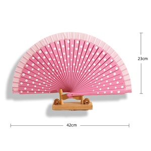 <span class=keywords><strong>Abanico</strong></span> de Baile Español de Colores <span class=keywords><strong>con</strong></span> Puntos Rojos, Tema Floral, Patrones de Doble Cara, Varillas de Madera, Pintado a Mano - Product Image 2