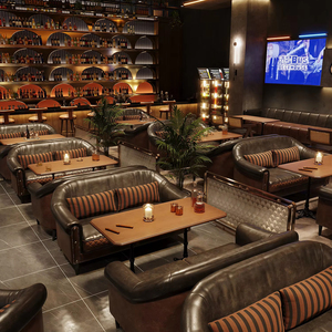 Meubles design tout-en-un de style rétro avec banquette et table pour bar à cigares, pub lumineux, lounge à vin, et espaces de négociation client - Product Image 1