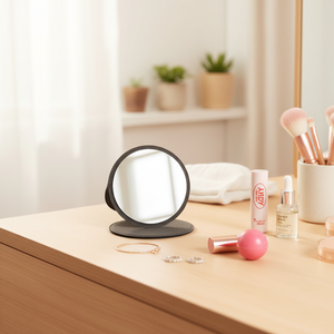 Small Round Makeup <b>Mirror</b> with Black Cover Stand - Product Image 2