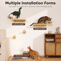 Étagères murales pour chats 3 en 1, ensemble de meubles muraux pour chats, en contreplaqué de bouleau, perchoir, étagère d'alimentation murale, station d'alimentation pour chats avec 2 marches