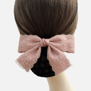 Filets à cheveux HZM-61202 pour chignons, décor nœud noir, snood en maille <span class=keywords><strong>crochet</strong></span> pour femmes - Product Image 4