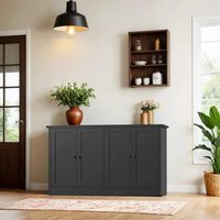 Buffet Shaker noir 4 portes de 49 pouces, armoire de rangement avec étagère réglable en MDF CARB2, meuble d'appoint pour entrée, salon, salle à manger