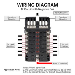 Boîtier de distribution d'alimentation robuste à 12 circuits étanche avec bus négatif sans indicateur LED pour voiture, bateau, camping-car, fourgonnette - Product Image 5