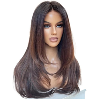 Perruque 100% cheveux vierges européens non traités, longue et droite, brune, avec dentelle frontale et dessus en soie