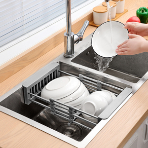 SANIPRO <strong>Kitchen</strong> Organizer Rustproof <strong>SS</strong> Extendable Fruits Vegetables Drain Basket Over the Sink Dish Drainer Drying <strong>Rack</strong> - Product Image 4