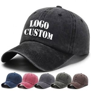 Casquette de baseball vintage en coton délavé avec logo personnalisé pour homme, style papa, 5 ou 6 panneaux, réglable, en jean délavé noir, pour le sport - Product Image 1