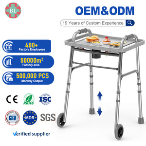 Deambulatore Pieghevole con Vassoio per Uso Medico, in Lega di Alluminio, per Adulti Bariatrichi e Anziani, con Ruote Anteriori, 350 kg - Product Image 1