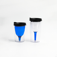 Gobelet pliable en plastique transparent sans BPA JWAY, 12 oz, double paroi, en acrylique, gobelet à vin rouge, gobelet à vin avec couvercle refermable