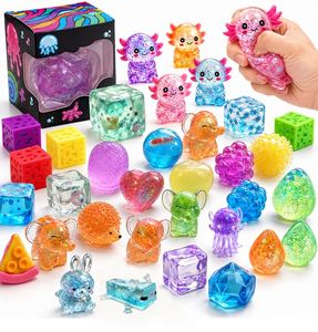 Jelly Filled Squishy Set Colorful Ocean Creature Cube Gem Heart Puffer Stress Toy Children Party Prize Bundle - Product Image 1