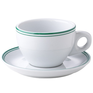Tazza da Caffè in Ceramica Stile Hong Kong con Linea Rossa/Verde, Tazza Spessa per Cappuccino in Stile Vintage con Piattino, Forniture per Hotel - Product Image 5