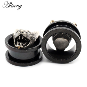 Alisouy 2 pièces, tunnels d'oreille en acier inoxydable, tête <span class=keywords><strong>de</strong></span> chat, crâne, croix, plugs, expanders, stretchers, boucles d'oreilles, gauges, bijoux <span class=keywords><strong>de</strong></span> piercing corporel - Product Image 2