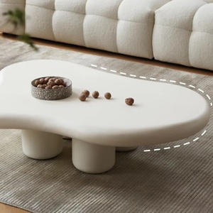 Juego de Mesa de Centro Moderna para el Hogar, Diseño de Mesa de Centro de Fibra de Vidrio Ondulada en Color Blanco Crema para Sala de Estar - Product Image 5