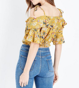 2019 Personnalisé En Gros Femmes Pas Cher Vêtements Jaune Floral Volants <span class=keywords><strong>Top</strong></span> - Product Image 3