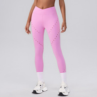 Leggings de sport et de yoga taille haute, longueur mollet, design ajouré, respirants, effet ventre plat, séchage rapide, pour la gym et l'exercice