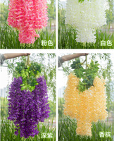 Untaian Bunga Wisteria Buatan Bentuk Tofu, Rumbai Bunga Violet Palsu untuk Dekorasi Pernikahan, Plafon, Rumah, dan Interior