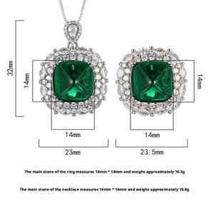Bijoux en cuivre écologiques tendance pour femmes, ensemble de haute qualité, zircon vert émeraude 14*14mm, plaqué laiton, ensemble vintage haut de gamme - Product Image 2