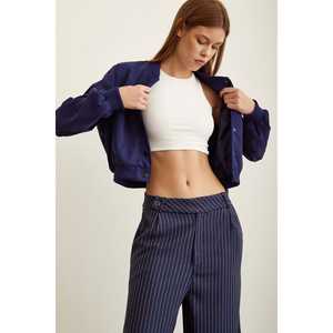 Chaqueta Bomber Forrada Azul Marino, Manga Larga, Relleno de Poliéster, Chaqueta de Otoño para Mujer - Product Image 4